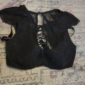 Cacique Black Lace-Up Bra